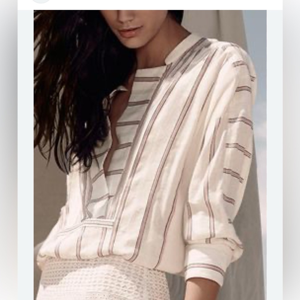BDBG MAXAZRIA RUNWAY Lightweight Linen Blend Striped blouse Mandarin collar XS